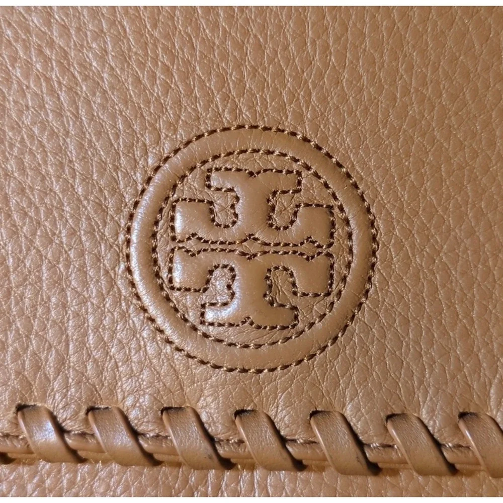 Tory Burch Miller Wallet on Chain Tan Pebble Leather Whipstitch Crossbody Bag